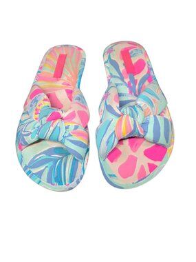 Lilly Pulitzer Pool Slippers In Sea Glass Rainforest Retreat Size 8/9